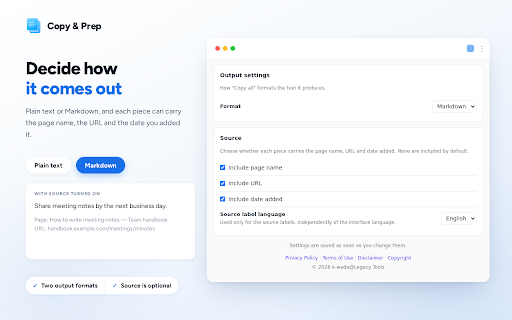 Copy & Prep — Text from here and there, copied together. :: Stop copying, pasting, then fixing. Collect text as you browse, get the order and line breaks right, then paste it all at once.