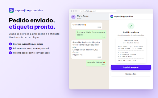 separajá.app pedidos :: Cole o texto do pedido do WhatsApp Web e envie para o painel separajá.