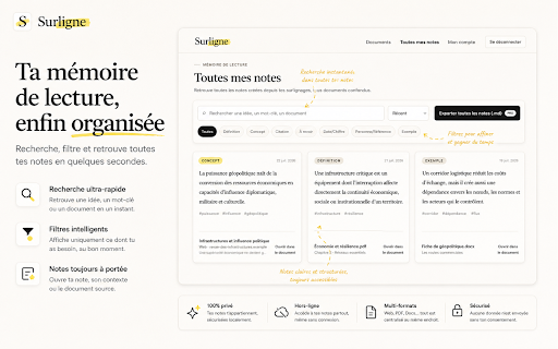Surligne - Éclaire et retiens ce que tu lis :: Surligne un passage sur n'importe quel site : explication instantanée et note enregistrée dans ta mémoire de lecture.