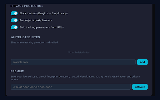 Symvek Shield: Privacy Score & Tracker Blocker :: Privacy scores for every site you visit. Blocks 22,000+ trackers, auto-rejects cookies, detects fingerprinting. Zero data collected.