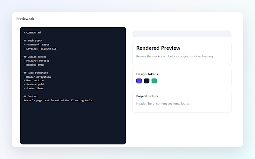 Clone :: Extract web page context into AI-ready markdown: tech stack, design tokens, structure, and readable content locally.