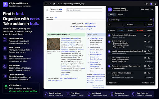 Clipboard History :: A private, local history of text copied from webpages.