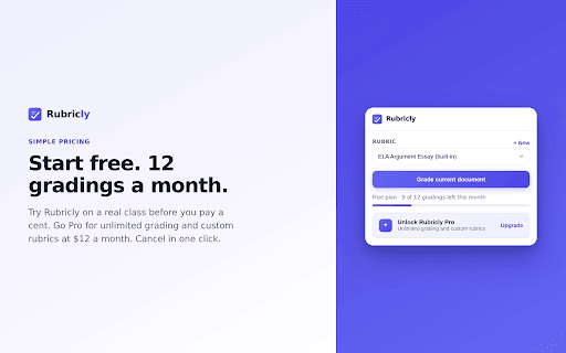 Rubricly: AI Essay Feedback for Teachers :: Fast, rubric-aligned feedback and a suggested grade on any student essay, right inside Google Docs.