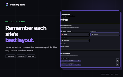 Push My Tabs :: Switch and move tabs with directional shortcuts that follow the browser's tab layout.