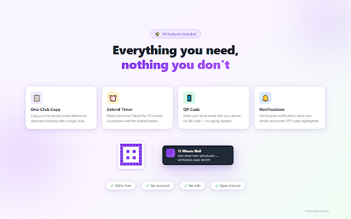 15 Minute Mail - Disposable Temporary Email :: Free temporary email with instant inbox, OTP detection, and auto-delete in 15 min. Protect your real email from spam and phishing.