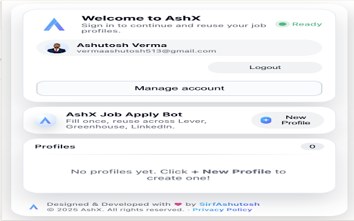 AshX Job Apply Bot :: AshX bot that autofills job application forms using saved profiles.