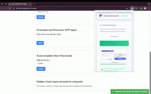 Gmail Code Autofill :: Monitors Gmail for verification codes and autofills forms on matched domains.