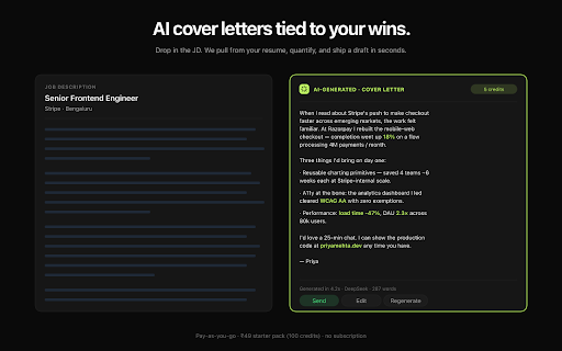 CraftMyResume — Apply to jobs 10× faster :: One-click capture any job. AI drafts a tailored email with a public resume link and opens it in Gmail, ready to send.