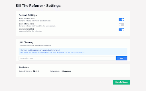 Kill The Referrer :: Removes HTTP referrer information when clicking on links and cleans tracking parameters from URLs