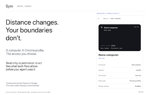 Sym :: Connects Chrome to Symposium so authorized AI agents can securely work with tabs in this browser profile.