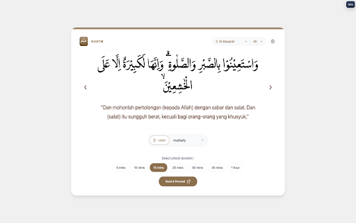 Khatm: Block web with Quran :: A mindful site blocker replacing distractions with Quranic verses.