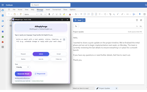 AiReplyForge :: Polished AI email for Gmail, Yahoo Mail, Outlook (web) (customize company mail url in Options) and LinkedIn.
