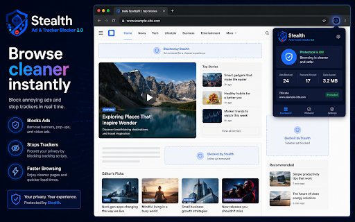 Stealth Ad & Tracker Blocker :: Blocks ads, popups, trackers, cookie banners, social trackers, and malvertising with dynamic DOM observation and live statistics.