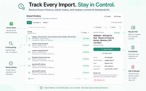AIExportHub for NotebookLM :: Import AI chats, webpages, and highlights into NotebookLM. Export chats and Studio Notes as local files.