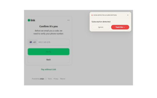 SOVA :: Smart subscription tracker - Detects checkout pages and helps you manage recurring payments