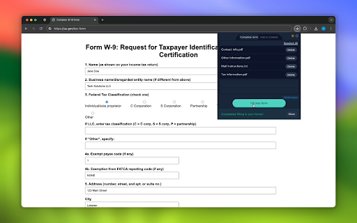 Subfilly :: Intelligently complete forms and input fields using user provided context documents with AI assistance.