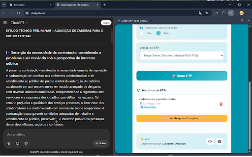 Criar ETP com ChatGPT :: Extensão para criação de Estudos Técnicos Preliminares (ETP), automatizando a redação e oferecendo sugestões de texto com ChatGPT.