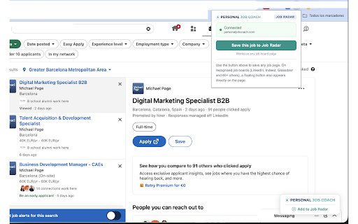 Personal Job Coach: Job Radar :: Save jobs from LinkedIn, Indeed and 60+ job boards to your Job Radar feed in one click.