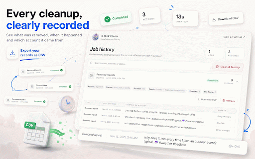 X Bulk Clean :: Free bulk cleanup tools for X. Delete posts/replies, remove likes/reposts, manage follows, and export CSV backups locally.