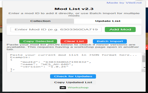 Arma Reforger Workshop Mod Info Extractor :: Extracts Arma Reforger mod info for JSON copying, builds selectable lists, and checks for mod updates in background.
