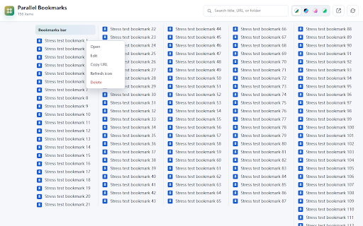 Parallel Bookmarks View :: Display bookmark bar items in adaptive columns for faster browsing and search.