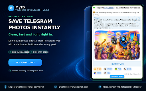 Telegram Media Downloader - MyTD :: Save videos, photos and files from your Telegram Web chats in original quality — albums, large files and bulk saving.