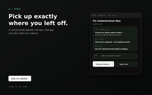 Momentum OS - Tab Session Manager :: Automatically organize tabs into work sessions, save checkpoints, restore tab groups, and resume work without losing context.