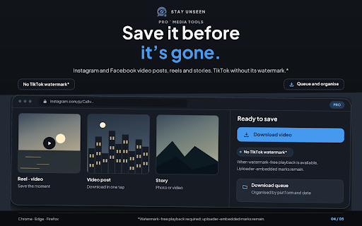 Stay Unseen: Hide Seen, Read Receipts & Downloader :: Control read receipts, typing indicators and story views on supported sites. Pro adds media downloads and focus tools.