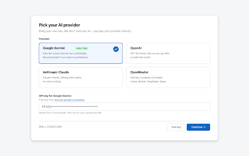 LinkedIn Co-Pilot :: Draft thoughtful LinkedIn comments in your voice. Works with Gemini, OpenAI, Claude, OpenRouter. Drafts only — never posts.