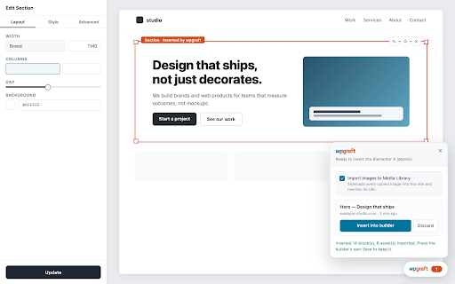 WPGraft - Copy anything to your website builder :: Copy any website and paste it into your website builder as a fully editable page.