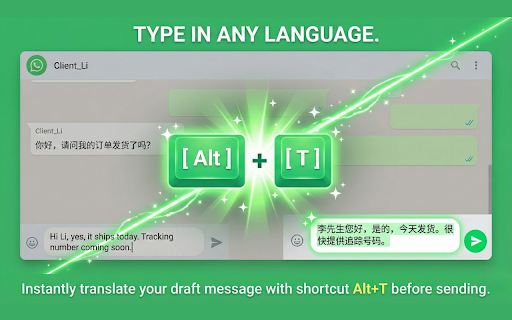 Translator for WhatsApp™ Web: Private, Unlimited & Local AI :: Private & Unlimited Translator for WhatsApp™ Web. No account or registration. Works with Local AI, Ollama, DeepL & GPT.