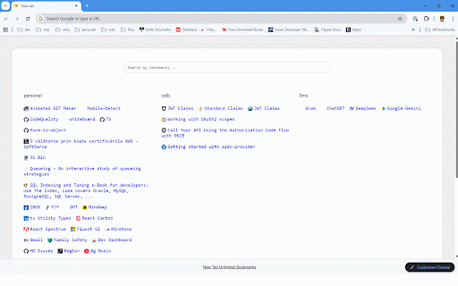 New Tab Unlimited Bookmarks :: Add unlimited bookmarks to the Chrome start page. Works with existing bookmarks folders.