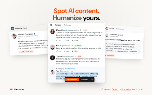 Hastewire: AI Humanizer & AI Detector :: Humanize AI text and detect AI content instantly on any webpage. Bypass AI detectors with one click. 7+ languages.