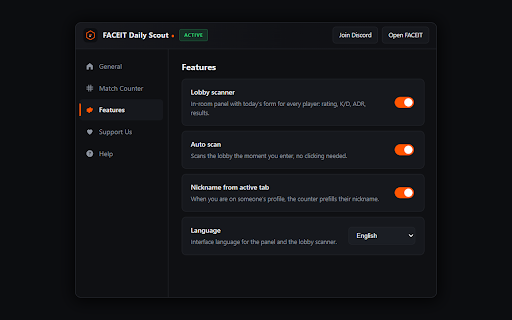 FACEIT Daily Scout :: Season match counter and today's form scanner for every player in your FACEIT lobby.