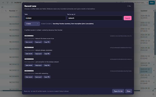 GlideLens :: A lens on ServiceNow forms, catalogs and code: code search, catalog debugging, translation inheritance, form tracing.