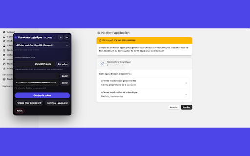 ECEAMS – Shopify Connector :: Connexion Shopify sans changer d'onglet. App URL, scopes, génération du token via ECEAMS.