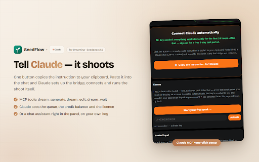 SeedFlow — Seedance 2.5 in Dreamina, Qwen-Audio-3.1-TTS & Claude MCP :: Batch video generation in Dreamina: SeedFlow writes Seedance 2.5 prompts, shows credit cost before you start.