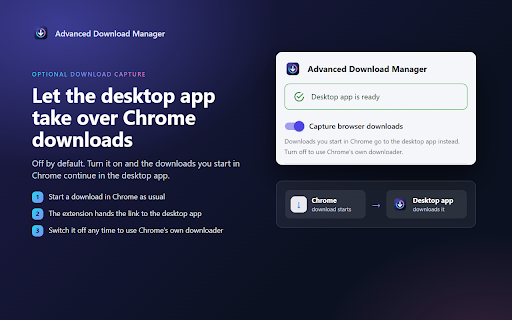 Advanced Download Manager :: Right-click a link, image or video and send it straight to your desktop download manager.