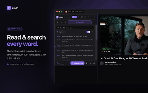 usum — AI YouTube Summary :: One-click AI summaries, timestamped chapters, comment digests and transcripts for any YouTube video.