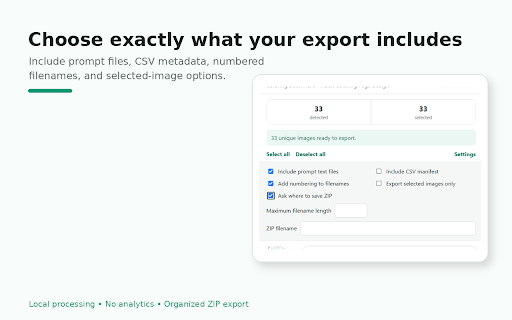 ChatGPT Image & Prompt Exporter :: Export ChatGPT images with prompts, clean filenames, CSV metadata, and local ZIP archives.