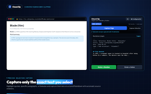 CleanClip: Web Clipper for Obsidian & Notion :: AI-powered clean Markdown web clipper that syncs to Obsidian and Notion.