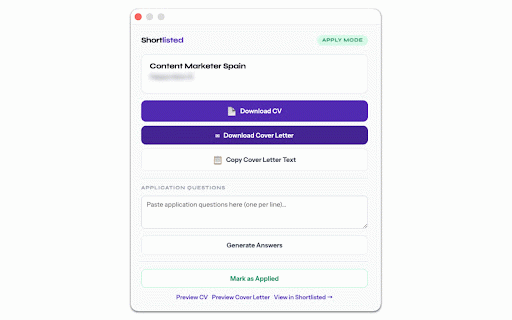 Shortlisted — 1-Click Job Import :: Import jobs from any listing page directly into Shortlisted. Pro users get instant CV & cover letter generation.
