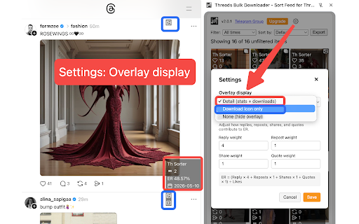 Threads Video Bulk Downloader - Sort Feed for Threads :: Sort Threads feeds/posts/search/communities, Export to excel, Bulk Download Threads videos and images.