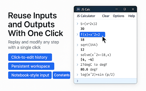 JS Calculator :: A versatile scientific calculator extension for Chrome powered by js libraries, inspired by Google Calculator & Cloudy Calculator.