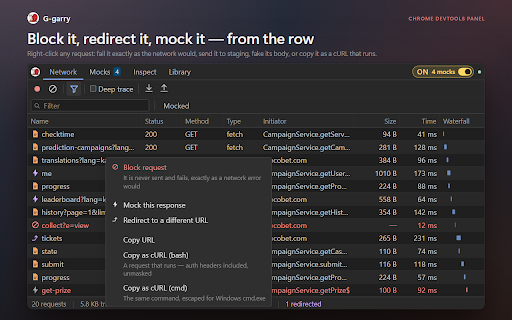 G-garry :: Intercept, inspect, mock and replay fetch/XHR traffic. Trace on-screen values back to the endpoint that produced them.