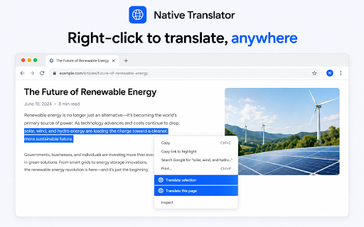 Native Translator – Highlight to Translate, Offline :: Highlight to translate with Google-quality results, voices, synonyms and shortcuts. Private on-device mode works offline.