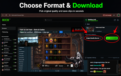 Kick Video Downloader - Download VODs & Clips :: Free Kick video downloader & kick clip downloader. Download Kick VODs, clips, and videos to MP4. Fast, easy kick downloader.