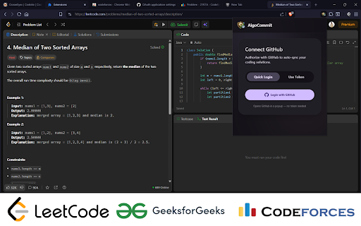 Syncode: Auto-Sync DSA to Github (AlgoCommit) :: Automatically sync your LeetCode, GeeksForGeeks, & Codeforces solutions to GitHub with streak tracking and difficulty stats.