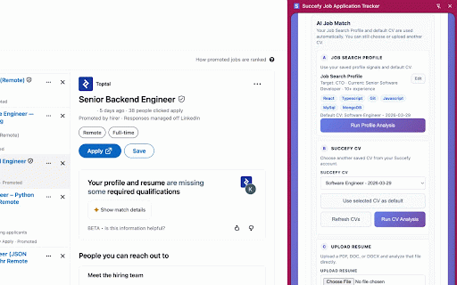 Succefy Job Application Tracker :: Capture and save job application details to Succefy seamlessly