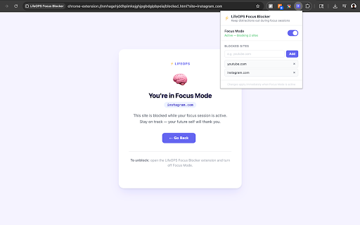 LifeOPS Focus Blocker :: Block distracting websites during your Focus Mode sessions.